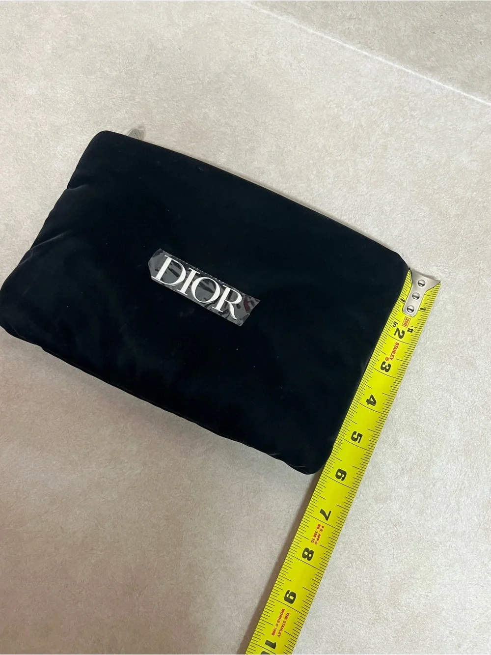 DIOR Cosmetic Bag Black with Silver Metallic Dior Emblem Logo